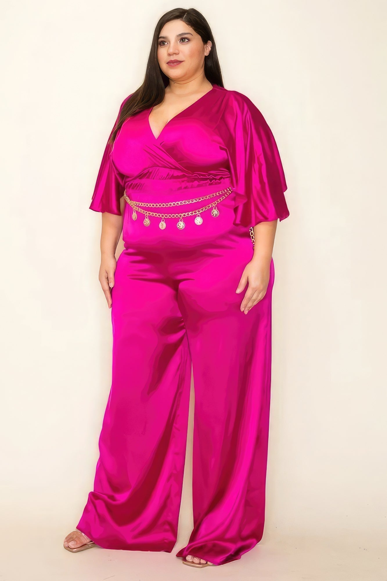 Satin Wrap Front Short Sleeve Smocked Waist Jumpsuit - Premium from ZLA - Just $69! Shop now at ZLA