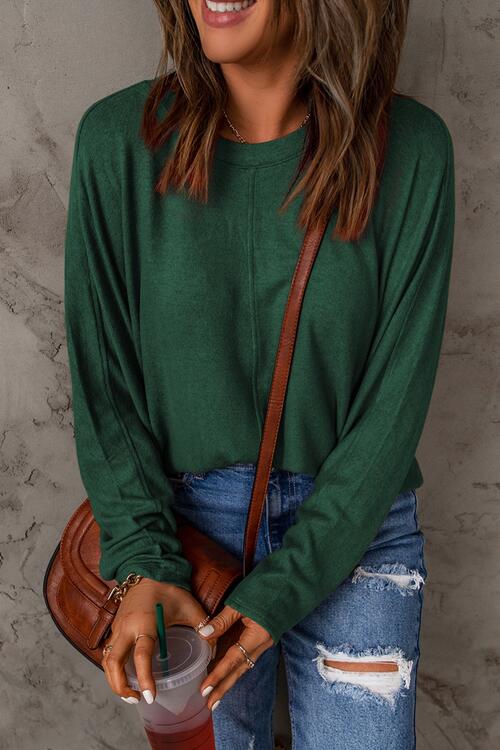 Seam Detail Round Neck Long Sleeve Top - Premium from Trendsi - Just $26! Shop now at ZLA