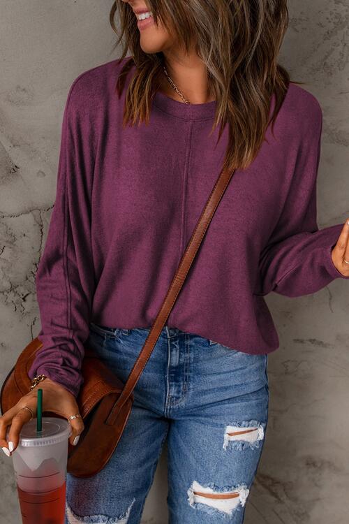 Seam Detail Round Neck Long Sleeve Top - Premium from Trendsi - Just $26! Shop now at ZLA