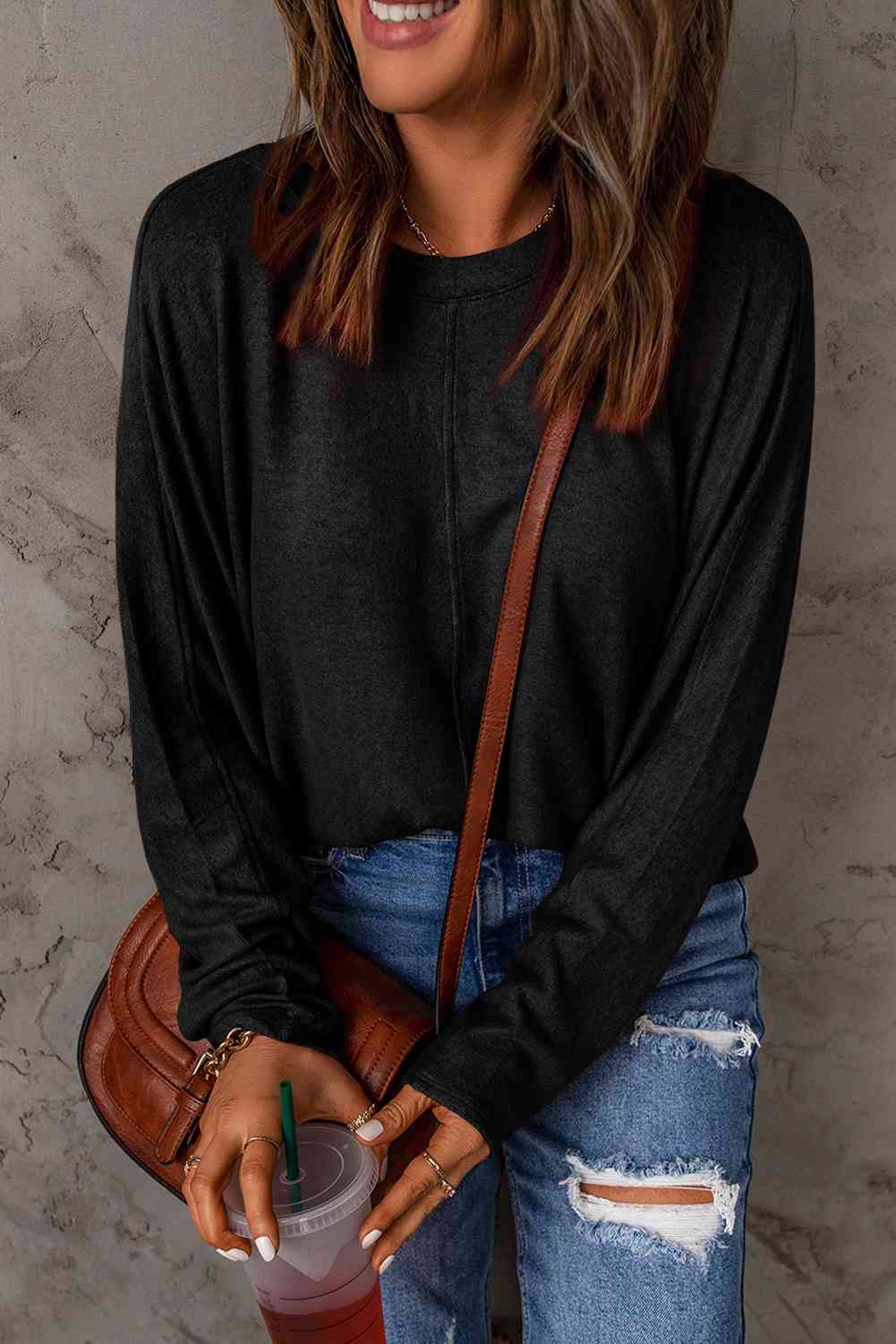 Seam Detail Round Neck Long Sleeve Top - Premium from Trendsi - Just $26! Shop now at ZLA