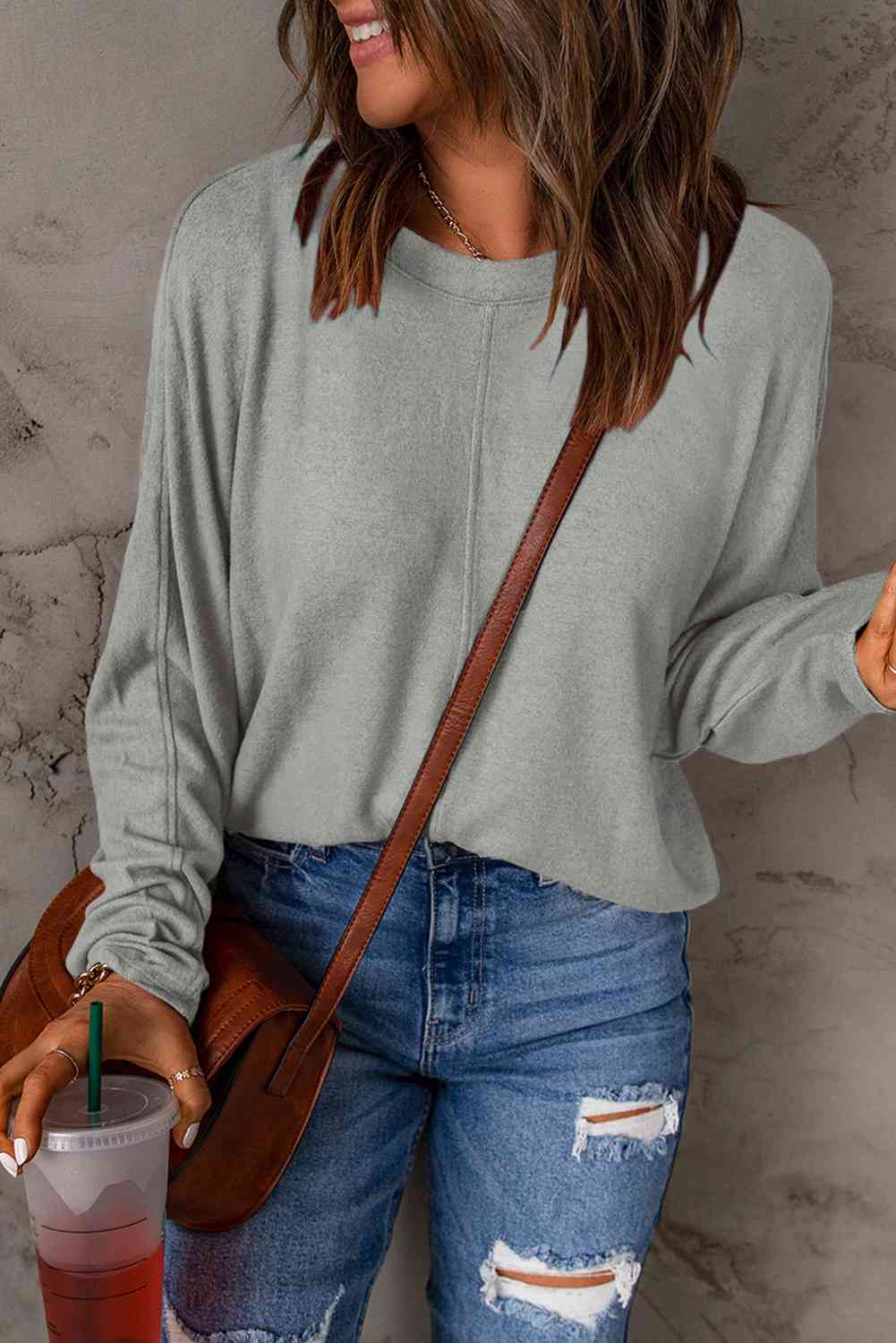 Seam Detail Round Neck Long Sleeve Top - Premium from Trendsi - Just $26! Shop now at ZLA