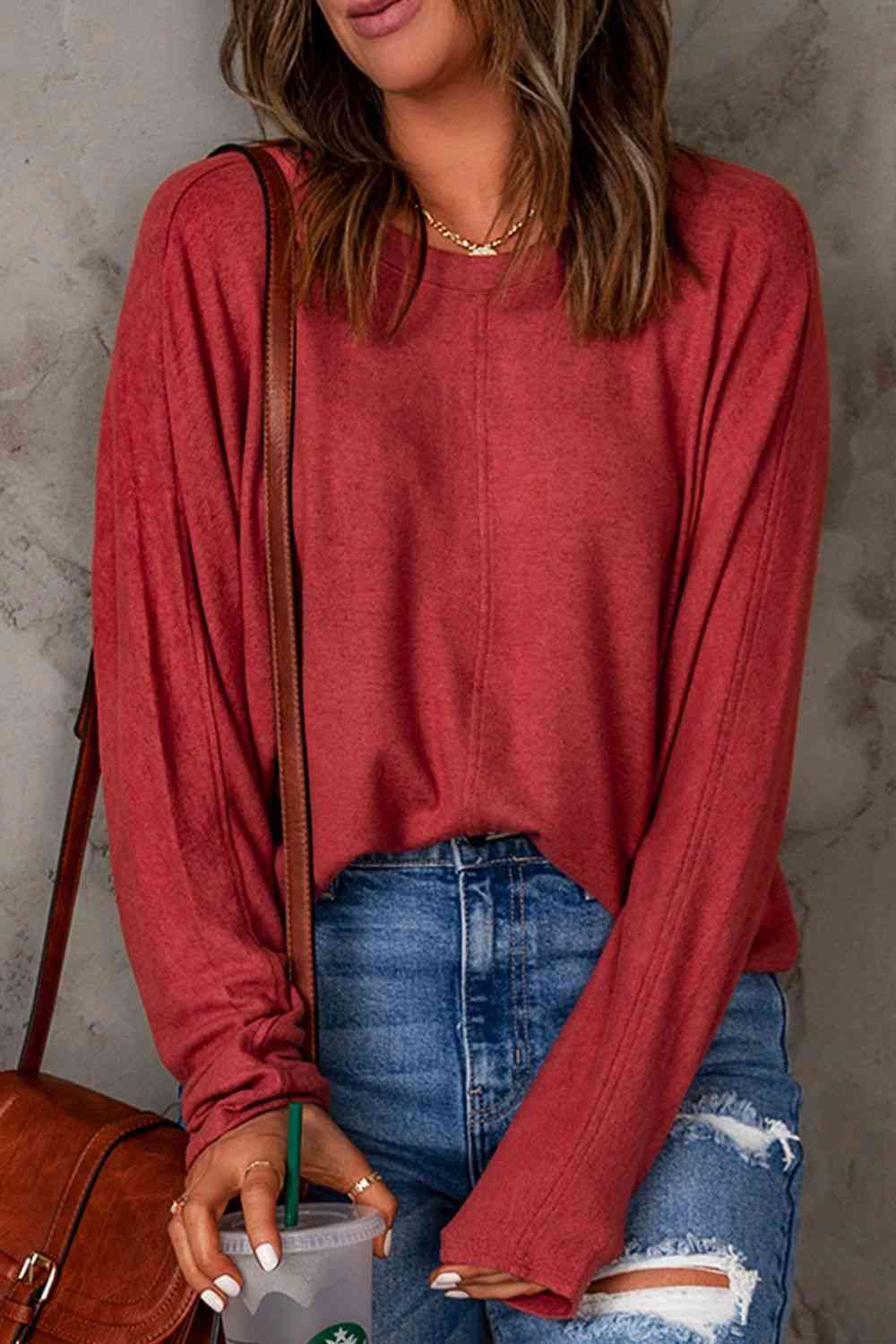 Seam Detail Round Neck Long Sleeve Top - Premium from Trendsi - Just $26! Shop now at ZLA