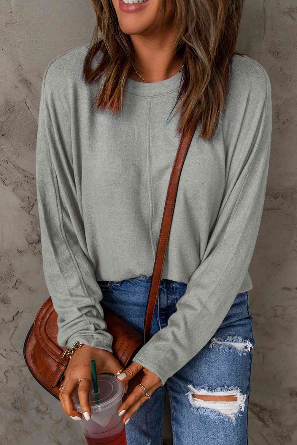 Seam Detail Round Neck Long Sleeve Top - Premium from Trendsi - Just $26! Shop now at ZLA