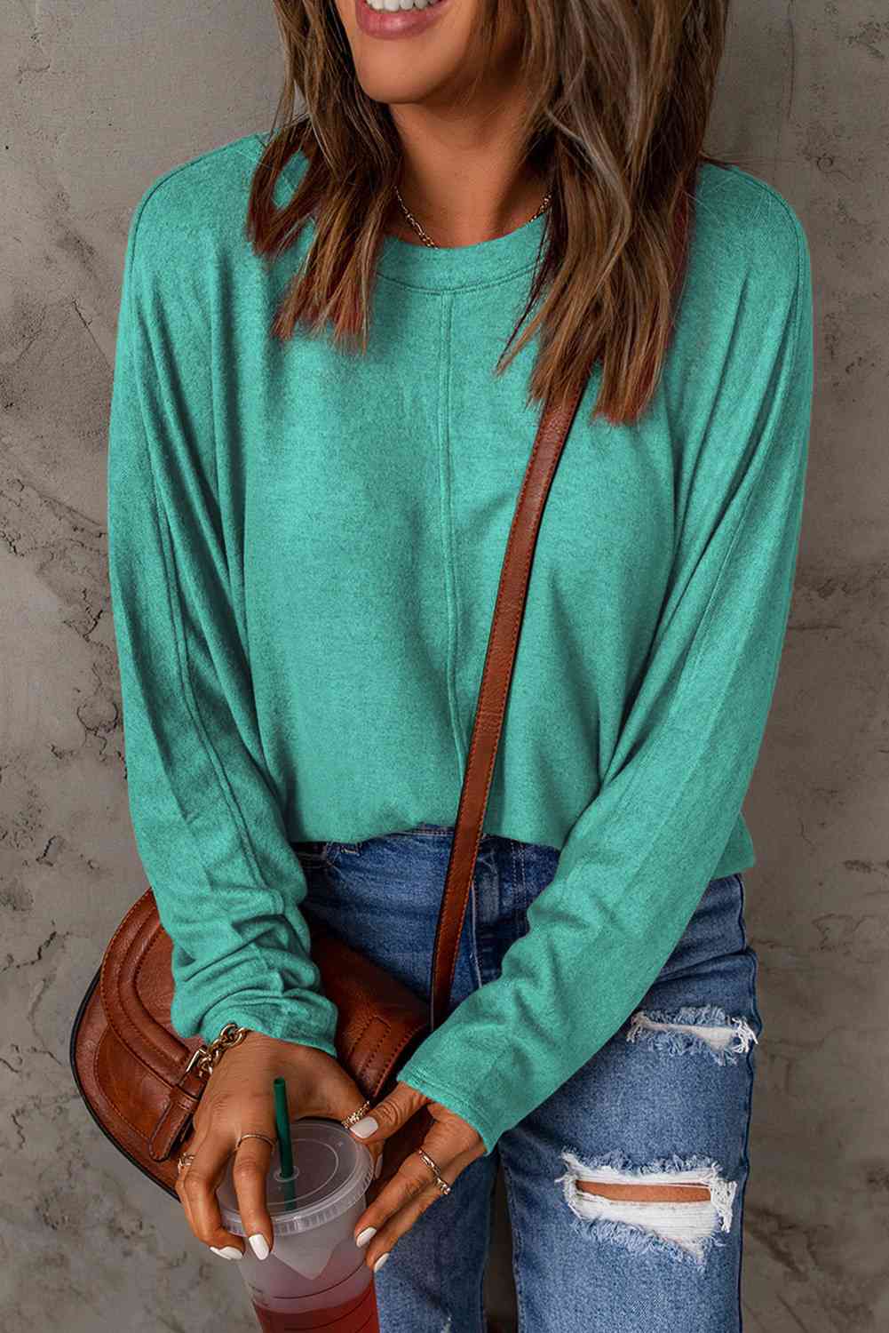 Seam Detail Round Neck Long Sleeve Top - Premium from Trendsi - Just $26! Shop now at ZLA