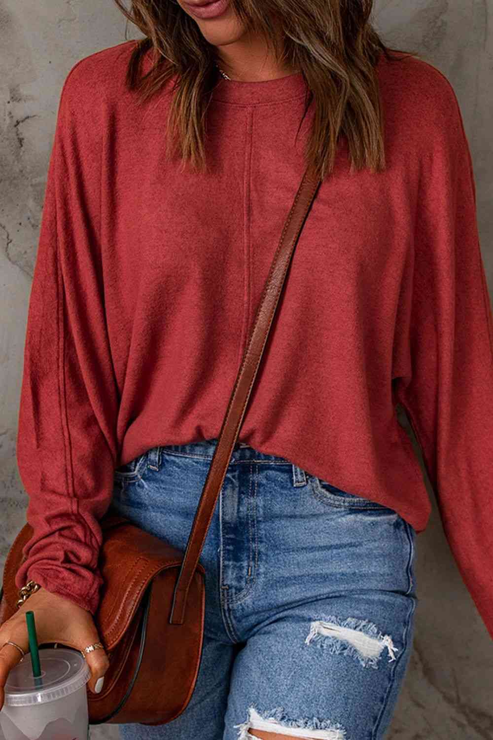 Seam Detail Round Neck Long Sleeve Top - Premium from Trendsi - Just $26! Shop now at ZLA