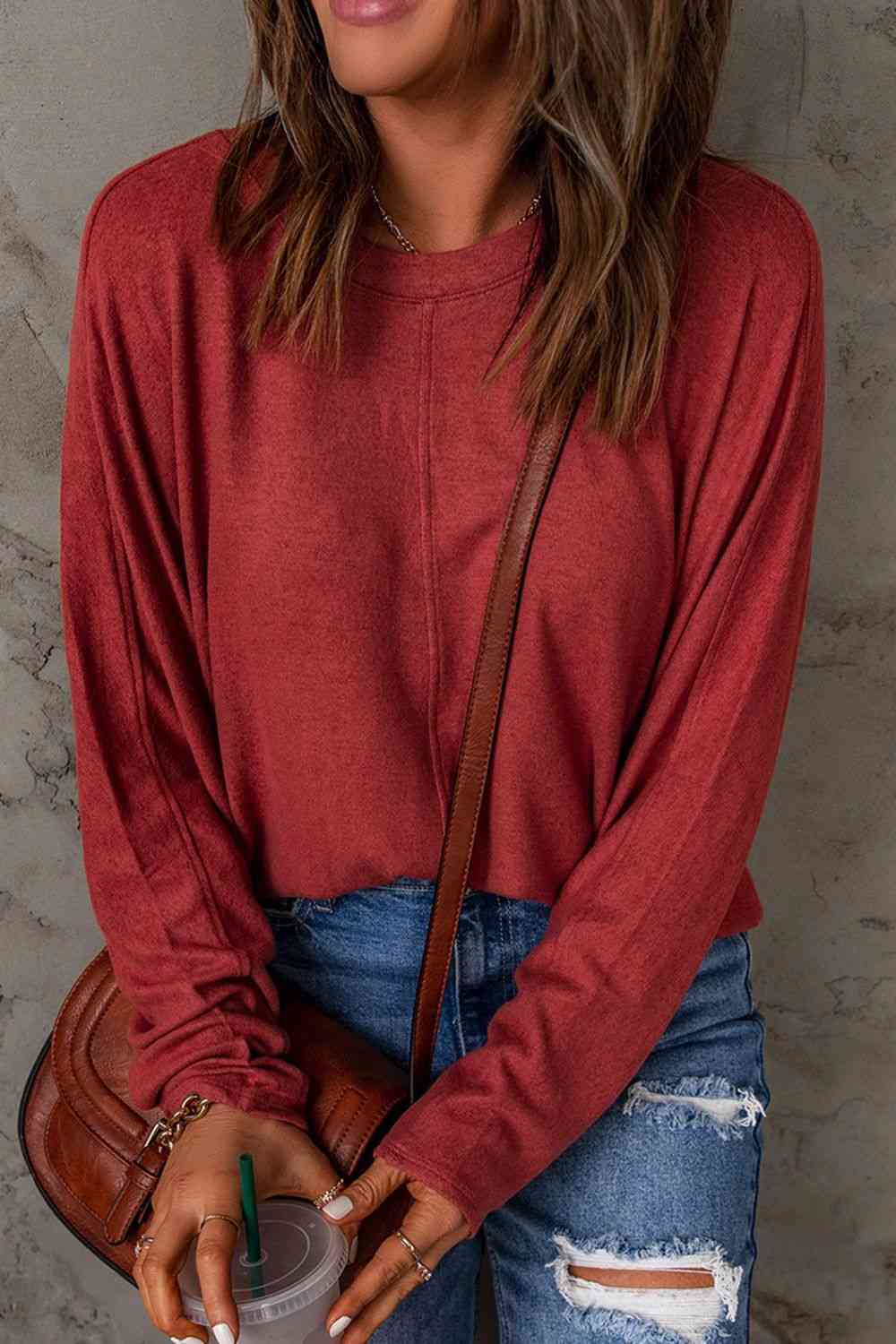 Seam Detail Round Neck Long Sleeve Top - Premium from Trendsi - Just $26! Shop now at ZLA