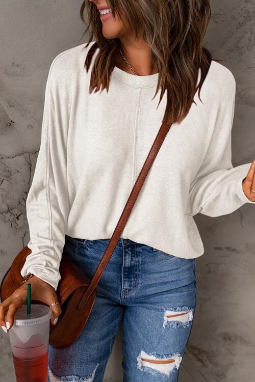 Seam Detail Round Neck Long Sleeve Top - Premium from Trendsi - Just $26! Shop now at ZLA