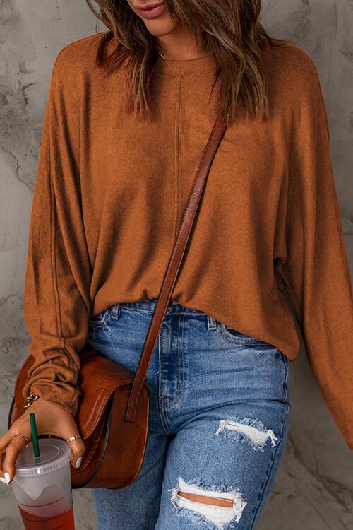 Seam Detail Round Neck Long Sleeve Top - Premium from Trendsi - Just $26! Shop now at ZLA