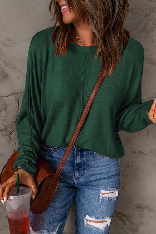 Seam Detail Round Neck Long Sleeve Top - Premium from Trendsi - Just $26! Shop now at ZLA
