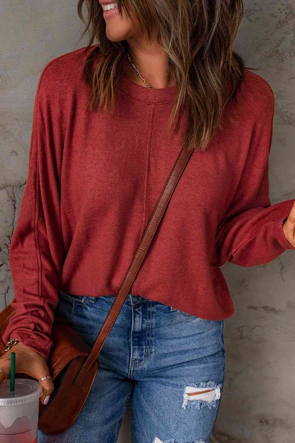 Seam Detail Round Neck Long Sleeve Top - Premium from Trendsi - Just $26! Shop now at ZLA