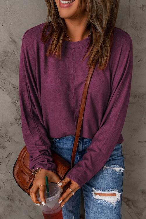 Seam Detail Round Neck Long Sleeve Top - Premium from Trendsi - Just $26! Shop now at ZLA