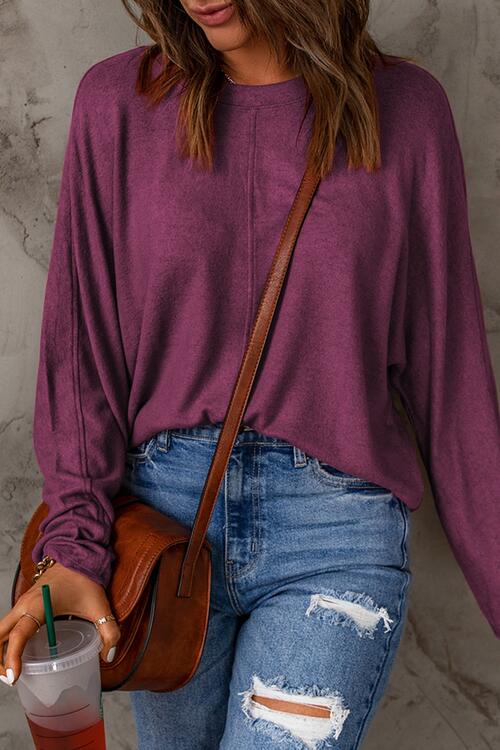 Seam Detail Round Neck Long Sleeve Top - Premium from Trendsi - Just $26! Shop now at ZLA