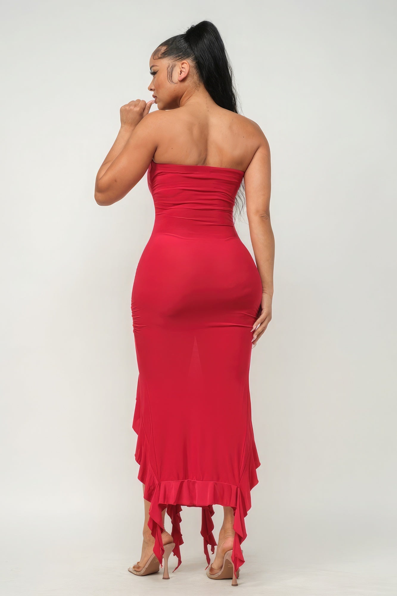 Solid Bottom Ruffle Trim Hem Slit Tube Maxi Dress - Premium from ZLA - Just $27.50! Shop now at ZLA