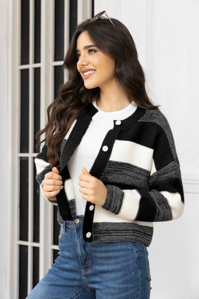 Striped Button Up Long Sleeve Cardigan - Premium from Trendsi - Just $35! Shop now at ZLA