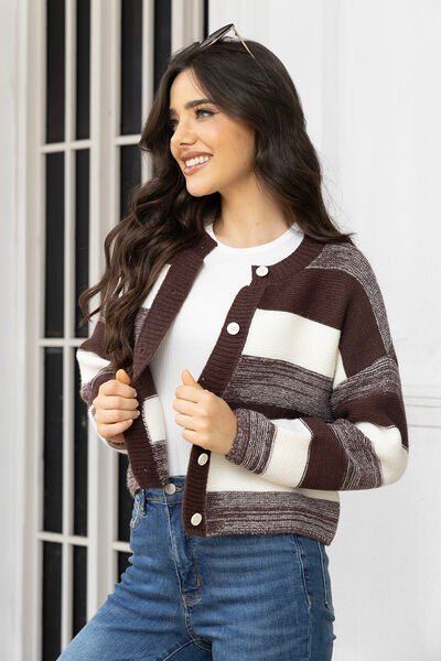 Striped Button Up Long Sleeve Cardigan - Premium from Trendsi - Just $35! Shop now at ZLA