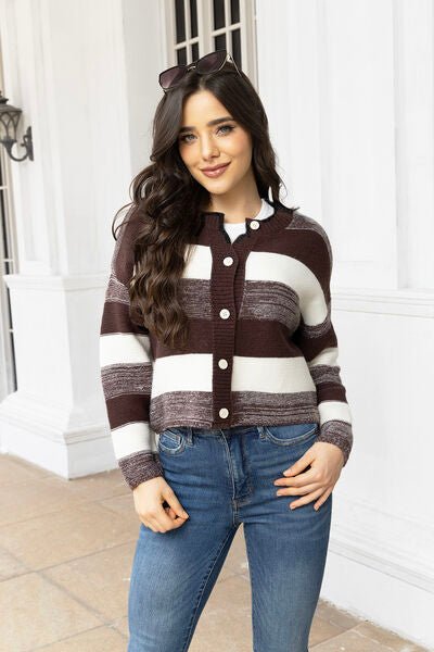 Striped Button Up Long Sleeve Cardigan - Premium from Trendsi - Just $35! Shop now at ZLA