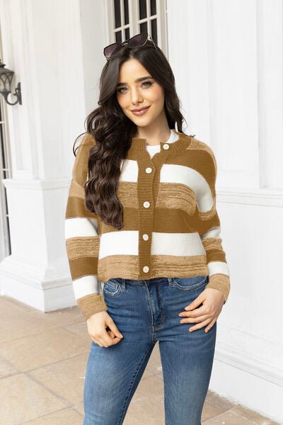Striped Button Up Long Sleeve Cardigan - Premium from Trendsi - Just $35! Shop now at ZLA
