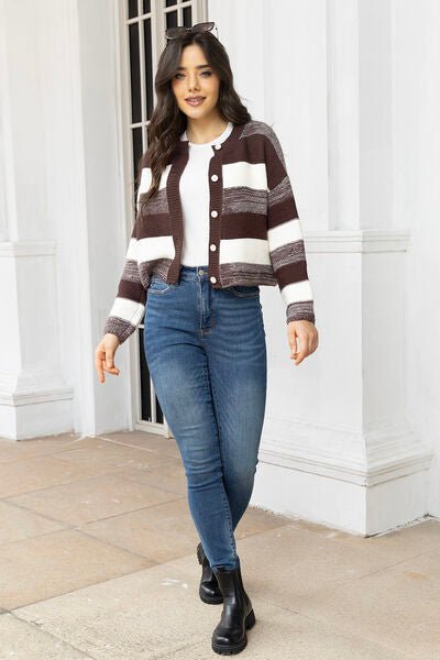 Striped Button Up Long Sleeve Cardigan - Premium from Trendsi - Just $35! Shop now at ZLA