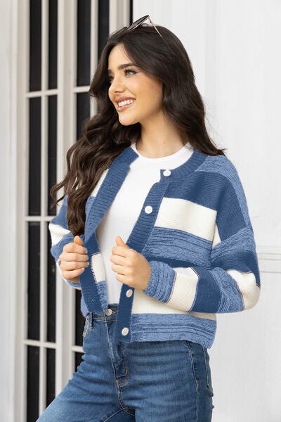 Striped Button Up Long Sleeve Cardigan - Premium from Trendsi - Just $35! Shop now at ZLA