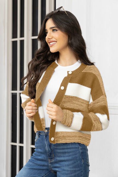 Striped Button Up Long Sleeve Cardigan - Premium from Trendsi - Just $35! Shop now at ZLA