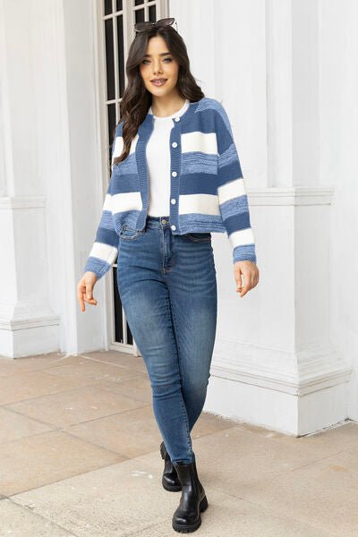 Striped Button Up Long Sleeve Cardigan - Premium from Trendsi - Just $35! Shop now at ZLA