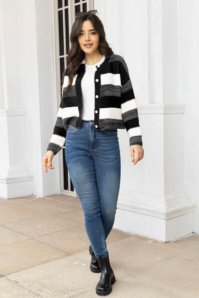 Striped Button Up Long Sleeve Cardigan - Premium from Trendsi - Just $35! Shop now at ZLA