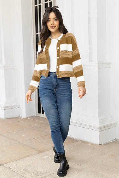 Striped Button Up Long Sleeve Cardigan - Premium from Trendsi - Just $35! Shop now at ZLA