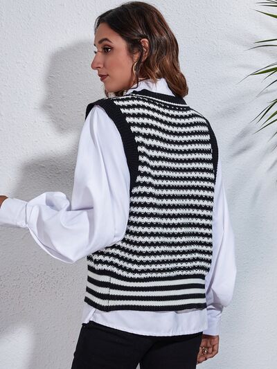 Striped Button Up V-Neck Sweater Vest - Premium from Trendsi - Just $24! Shop now at ZLA