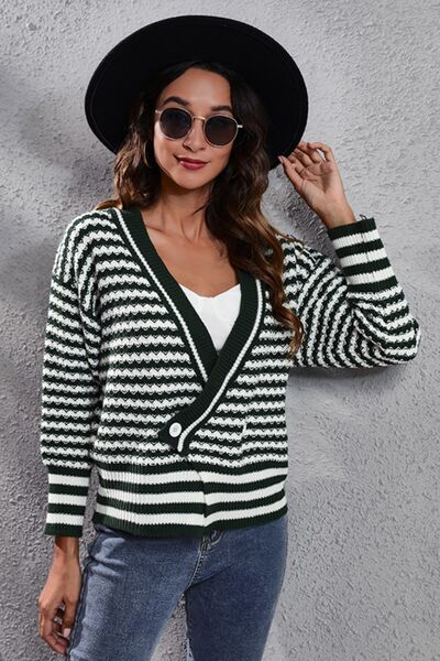 Striped V-Neck Knit Top - Premium from Trendsi - Just $28! Shop now at ZLA