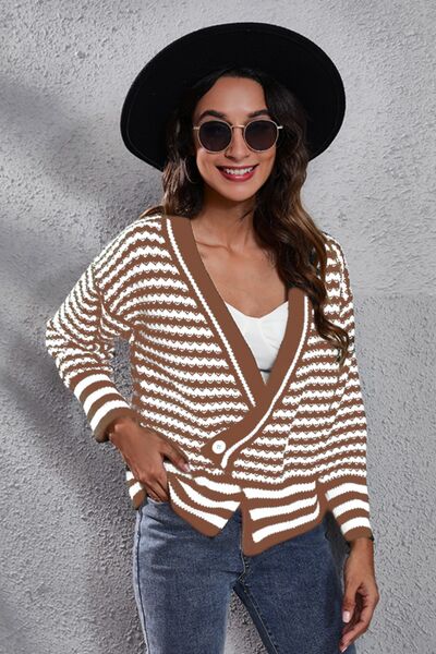 Striped V-Neck Knit Top - Premium from Trendsi - Just $28! Shop now at ZLA