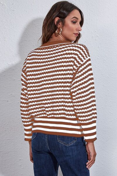 Striped V-Neck Knit Top - Premium from Trendsi - Just $28! Shop now at ZLA