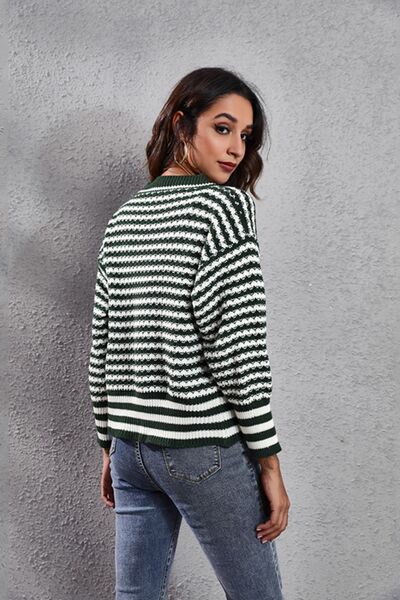 Striped V-Neck Knit Top - Premium from Trendsi - Just $28! Shop now at ZLA