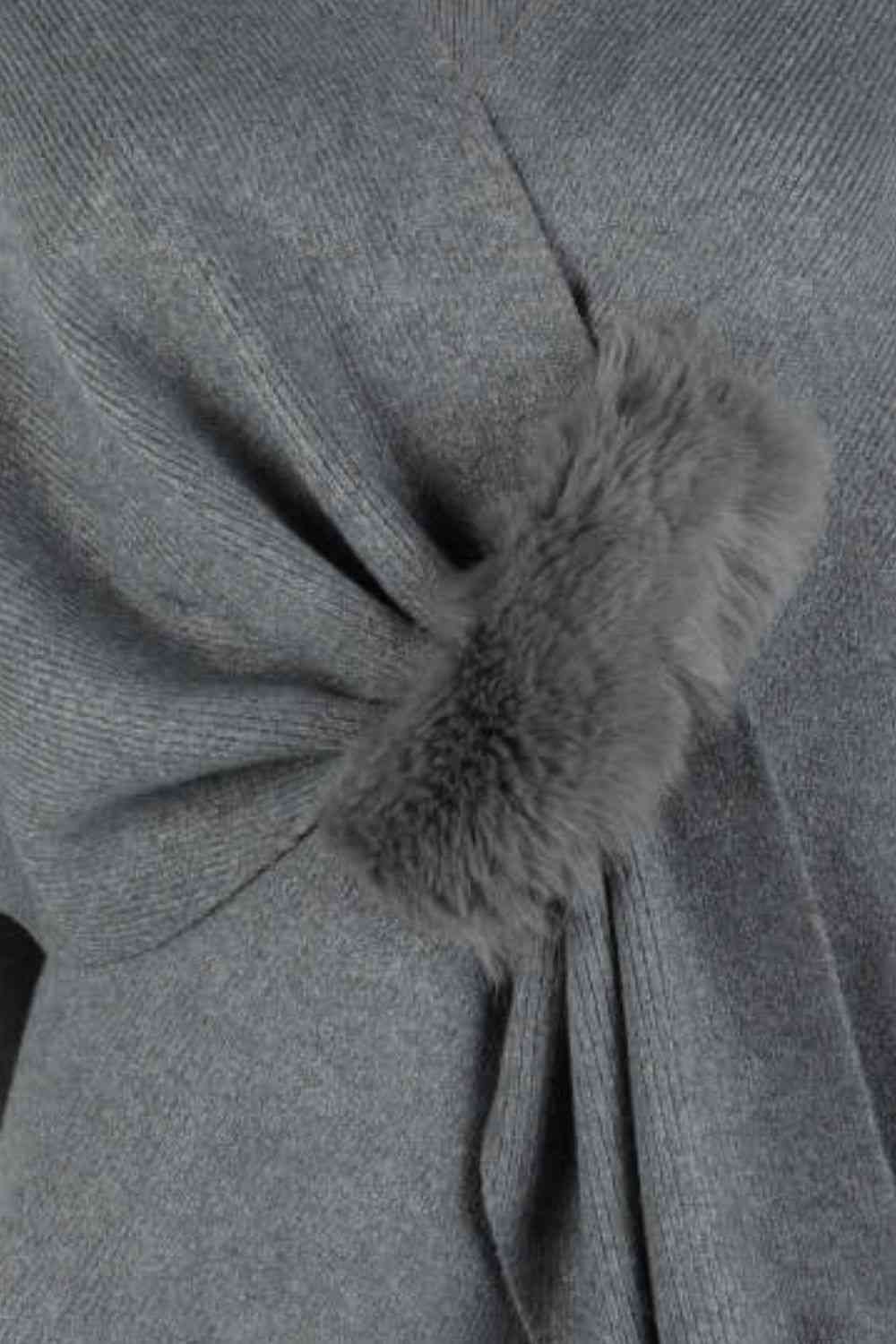 Surplice Neck Pom-Pom Trim Poncho - Premium from Trendsi - Just $43! Shop now at ZLA