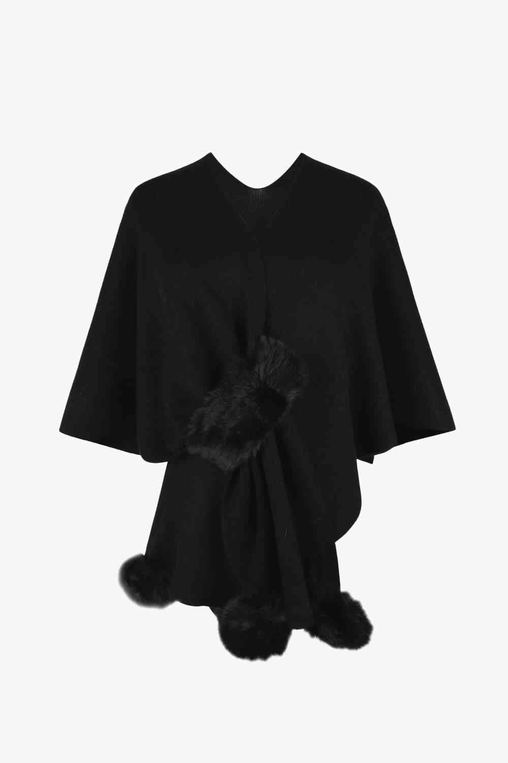 Surplice Neck Pom-Pom Trim Poncho - Premium from Trendsi - Just $43! Shop now at ZLA
