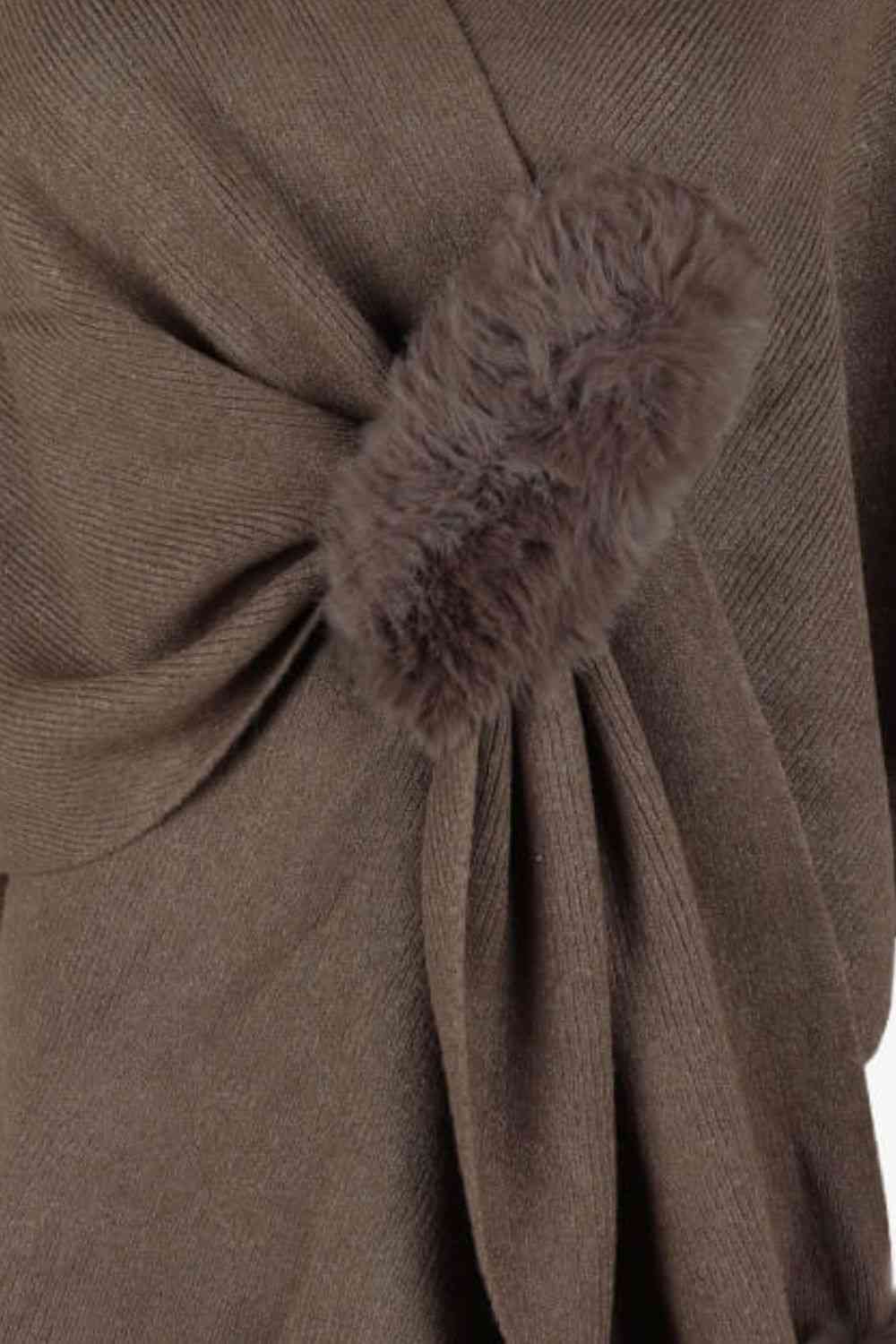Surplice Neck Pom-Pom Trim Poncho - Premium from Trendsi - Just $43! Shop now at ZLA