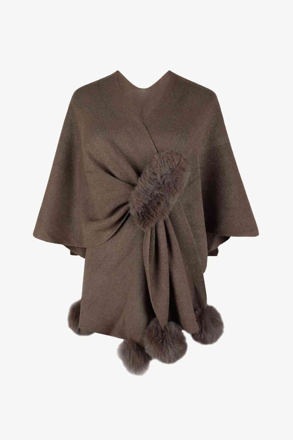 Surplice Neck Pom-Pom Trim Poncho - Premium from Trendsi - Just $43! Shop now at ZLA