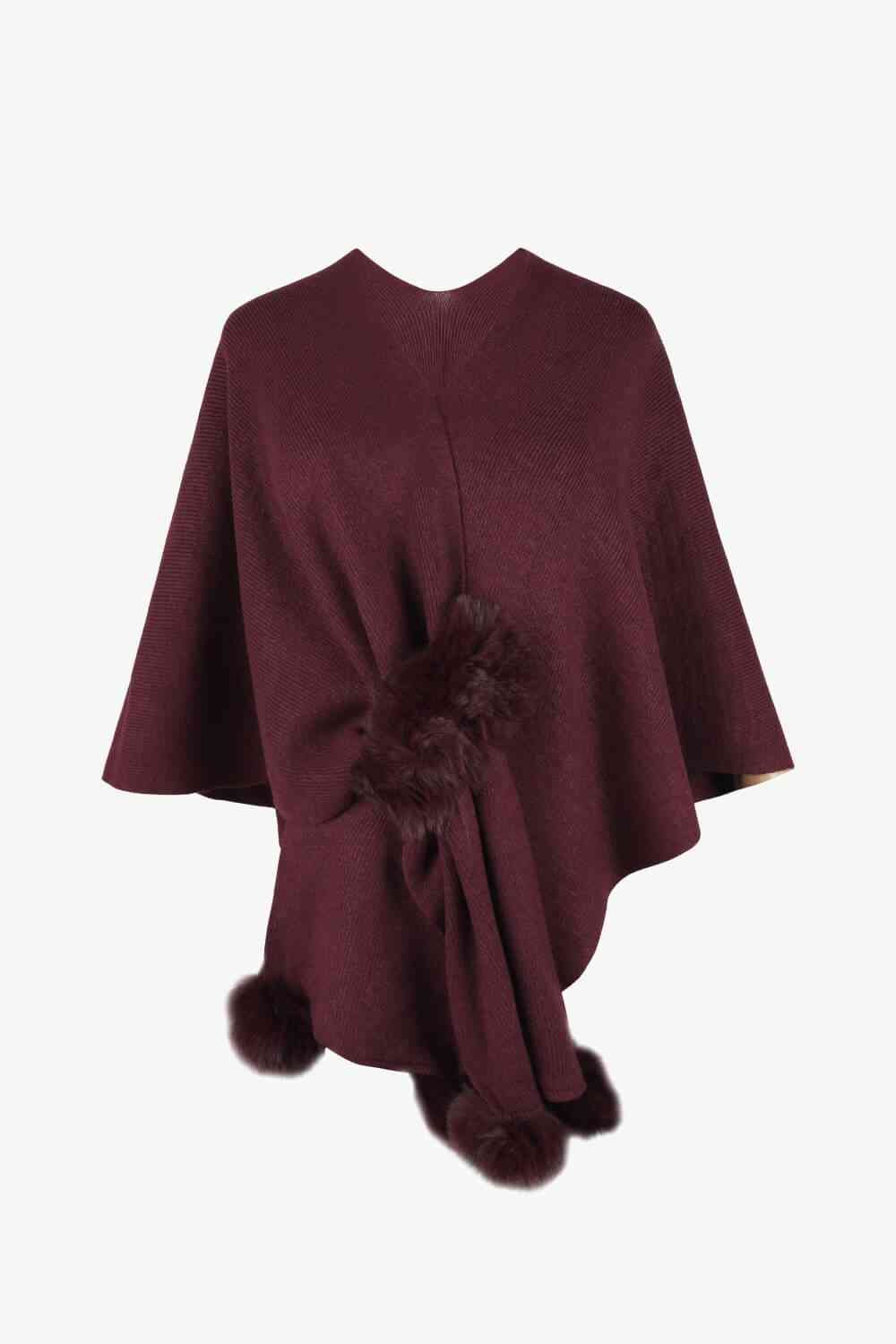 Surplice Neck Pom-Pom Trim Poncho - Premium from Trendsi - Just $43! Shop now at ZLA