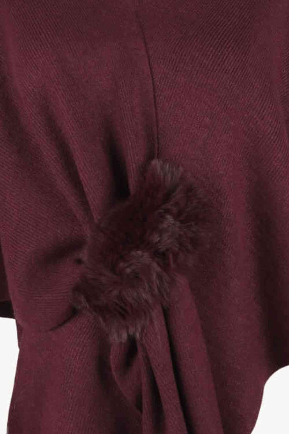 Surplice Neck Pom-Pom Trim Poncho - Premium from Trendsi - Just $43! Shop now at ZLA