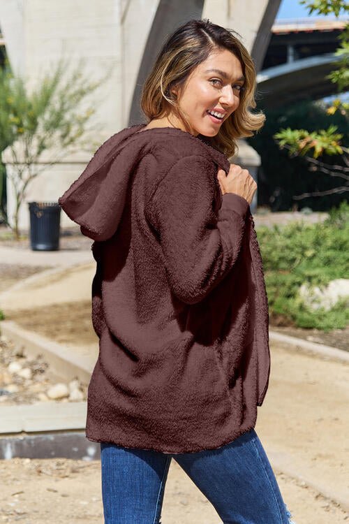 Teddy Hooded Jacket with Pockets - Premium from Trendsi - Just $21! Shop now at ZLA