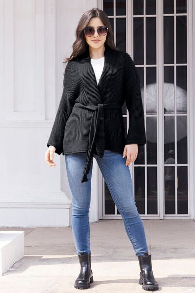 Tied Open Front Long Sleeve Cardigan - Premium from Trendsi - Just $37! Shop now at ZLA