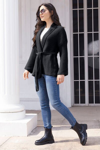 Tied Open Front Long Sleeve Cardigan - Premium from Trendsi - Just $37! Shop now at ZLA