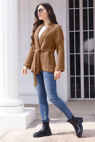 Tied Open Front Long Sleeve Cardigan - Premium from Trendsi - Just $37! Shop now at ZLA