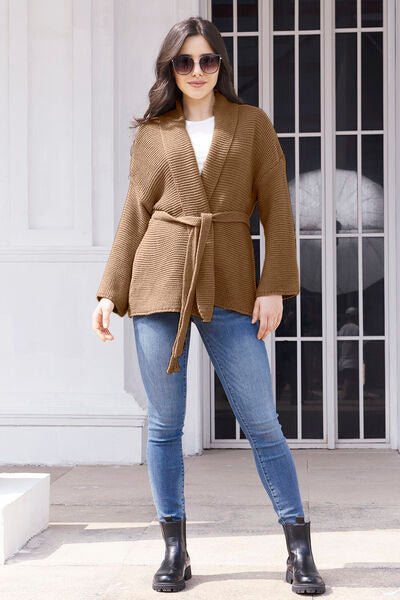Tied Open Front Long Sleeve Cardigan - Premium from Trendsi - Just $37! Shop now at ZLA