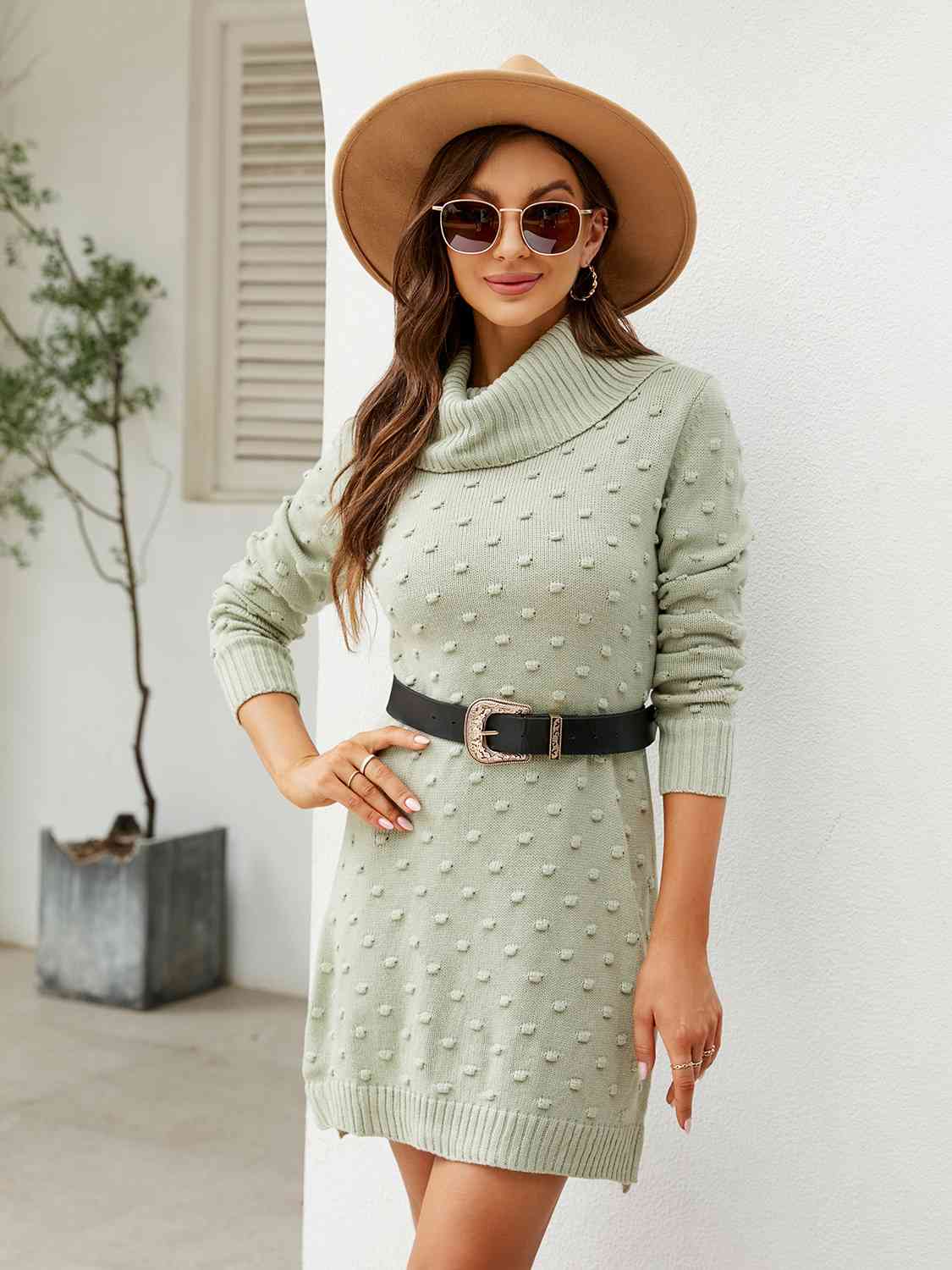 Turtleneck Long Sleeve Slit Sweater Dress - Premium from Trendsi - Just $40! Shop now at ZLA