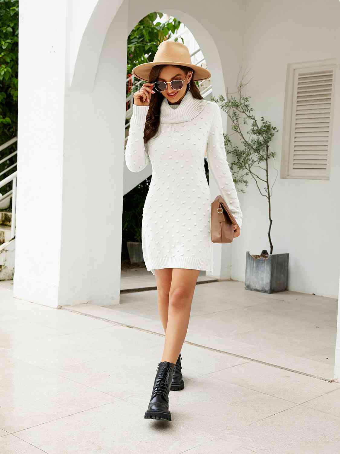 Turtleneck Long Sleeve Slit Sweater Dress - Premium from Trendsi - Just $40! Shop now at ZLA