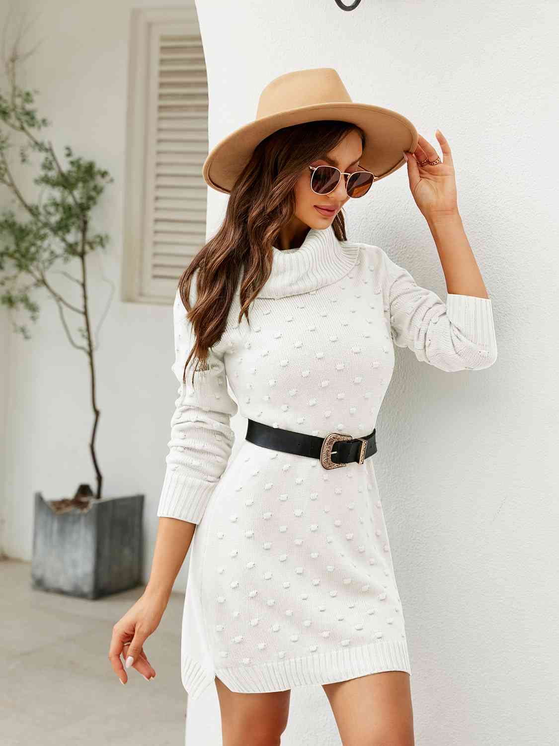 Turtleneck Long Sleeve Slit Sweater Dress - Premium from Trendsi - Just $40! Shop now at ZLA