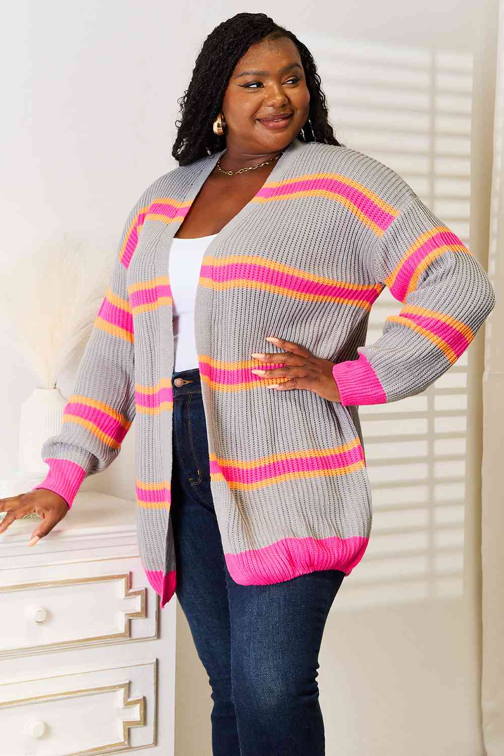Woven Right Ribbed Long Sleeve Cardigan - Premium from Trendsi - Just $46! Shop now at ZLA