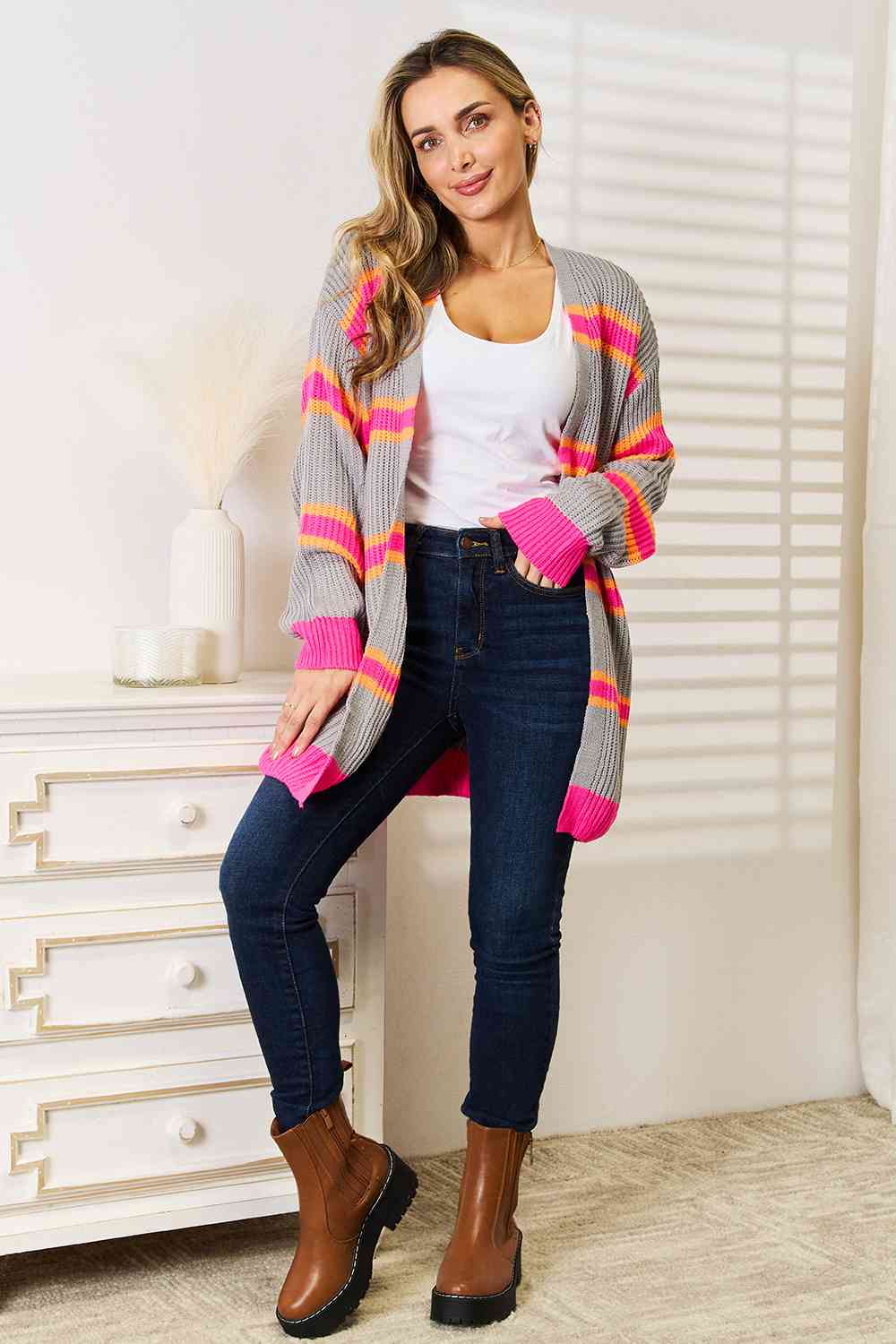Woven Right Ribbed Long Sleeve Cardigan - Premium from Trendsi - Just $46! Shop now at ZLA