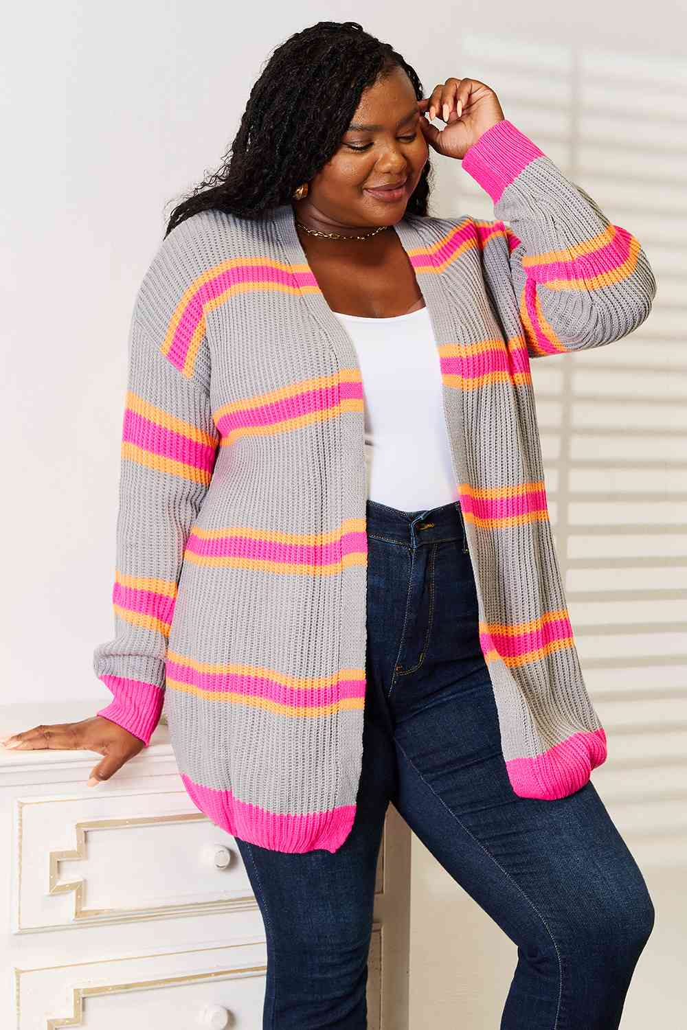Woven Right Ribbed Long Sleeve Cardigan - Premium from Trendsi - Just $46! Shop now at ZLA