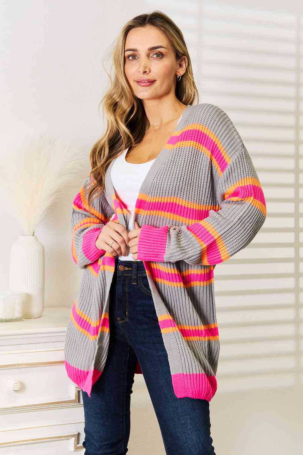 Woven Right Ribbed Long Sleeve Cardigan - Premium from Trendsi - Just $46! Shop now at ZLA